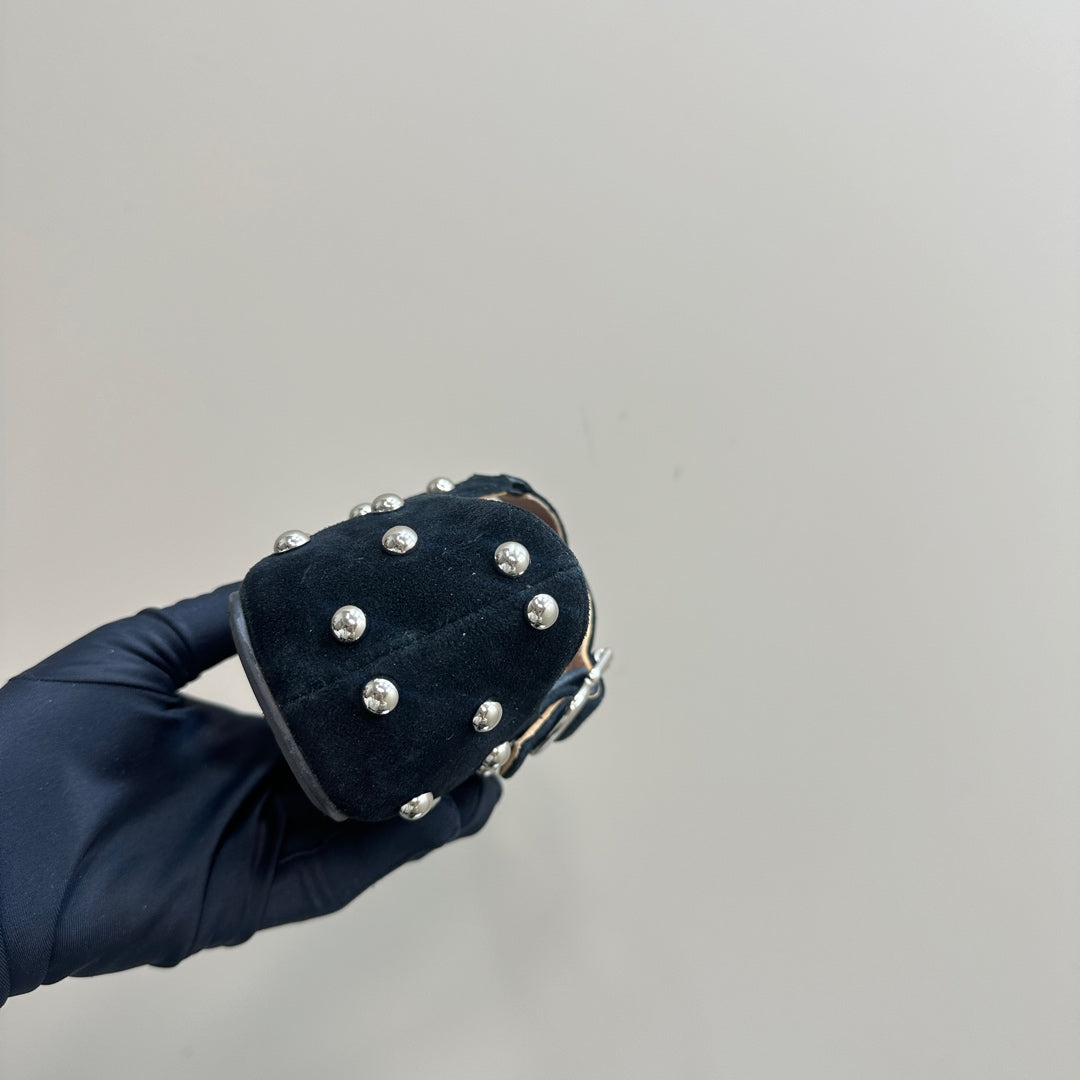 CRISS CROSS BALLET FLATS IN BLACK SUEDE WITH STUDS