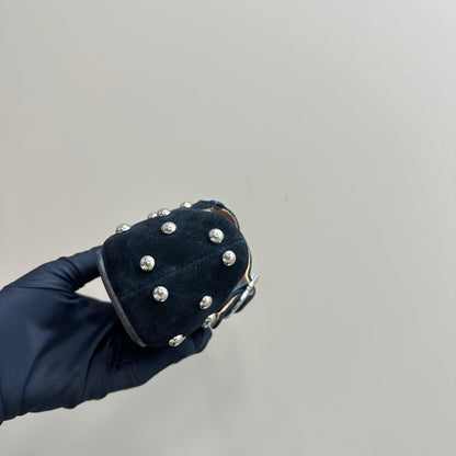 CRISS CROSS BALLET FLATS IN BLACK SUEDE WITH STUDS