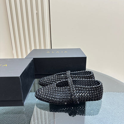 BALLET FLATS IN GLASS EYELET SUEDE GOATSKIN BLACK