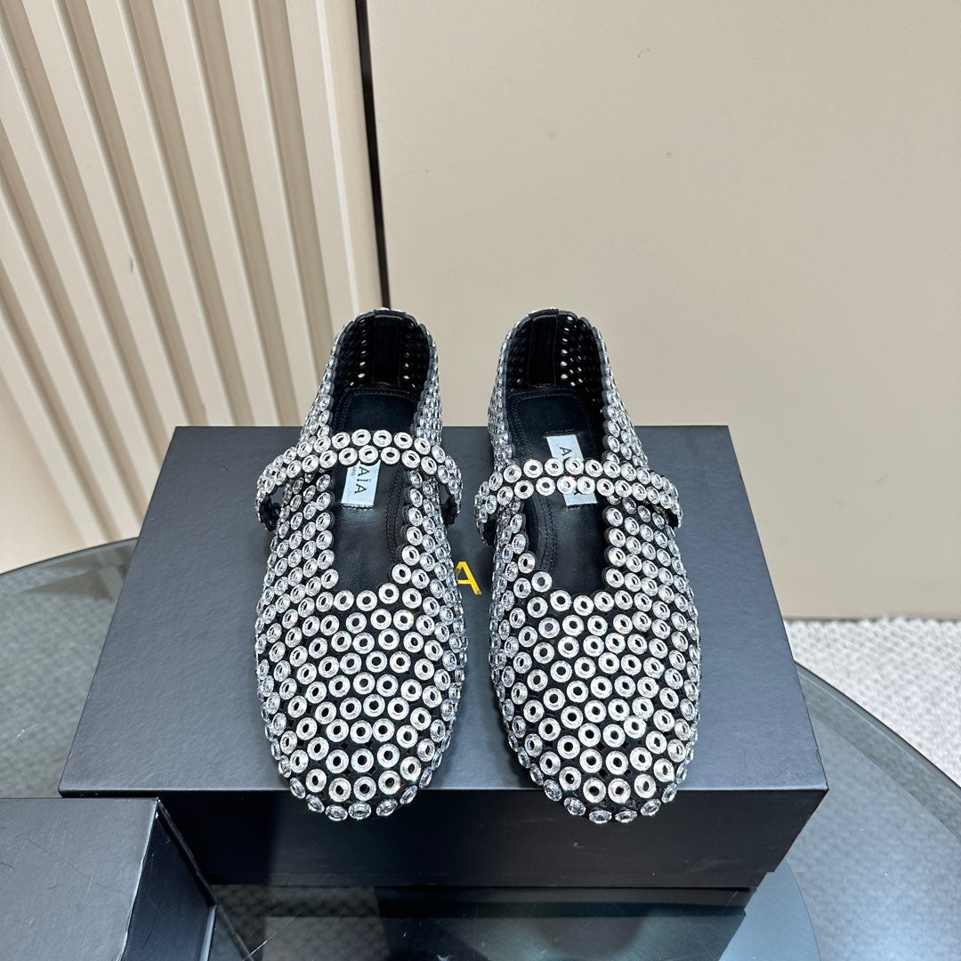 BALLET FLATS IN GLASS EYELET SUEDE GOATSKIN WHITE