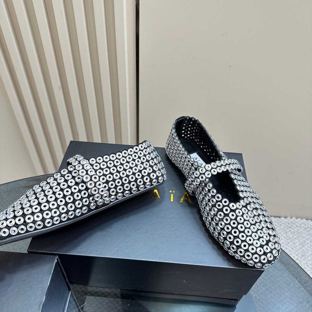 BALLET FLATS IN GLASS EYELET SUEDE GOATSKIN WHITE