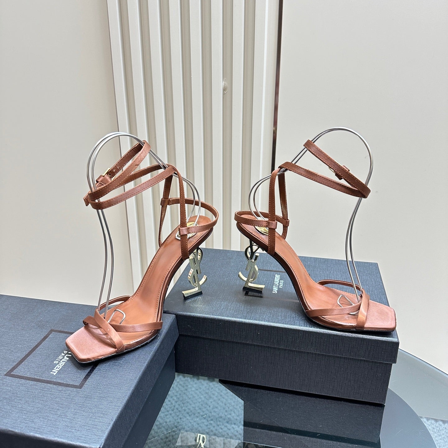 OPYUM HIGH SANDALS IN BROWN SILK