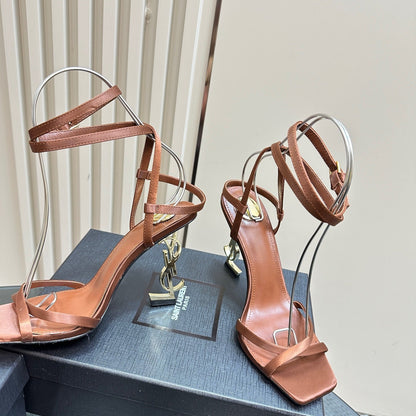 OPYUM HIGH SANDALS IN BROWN SILK