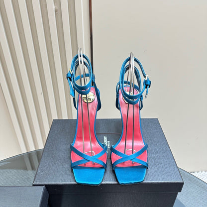OPYUM HIGH SANDALS IN DUCK BLUEE SILK