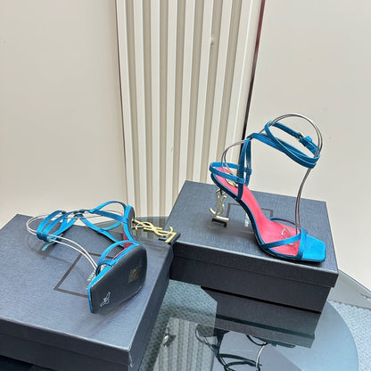 OPYUM HIGH SANDALS IN DUCK BLUEE SILK