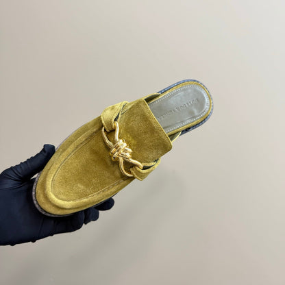 ASTAIRE MULE IN OLIVE GREEN SUEDE WITH GOLD HARDWARE