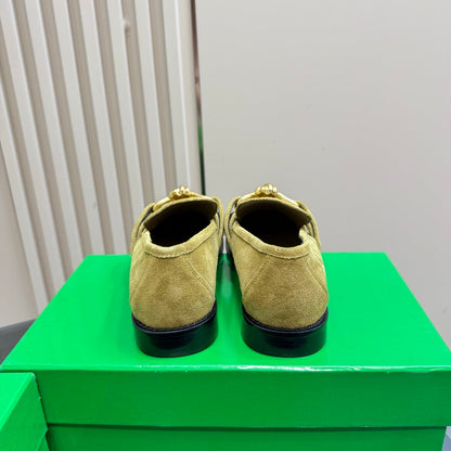 ASTAIRE LOAFER IN OLIVE GREEN SUEDE WITH GOLD HARDWARE
