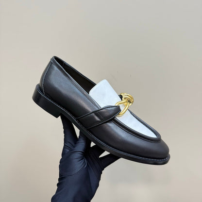 ASTAIRE LOAFER IN WHITE MIX BLACK CALFSKIN WITH GOLD HARDWARE