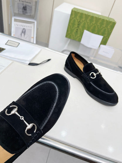 LOAFERS WITH SILVER HARDWARE IN BLACK SUEDE