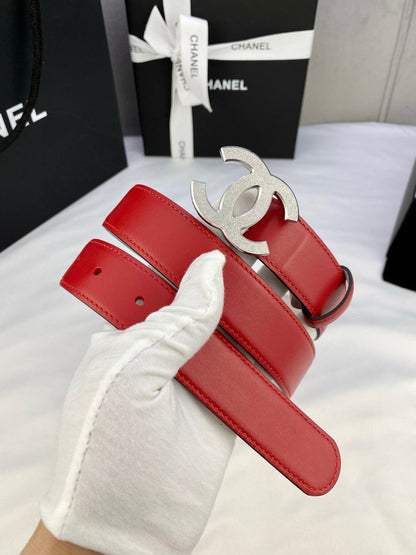 DOUBLE C BELT 30MM IN RED CALFSKIN METAL BUCKLE