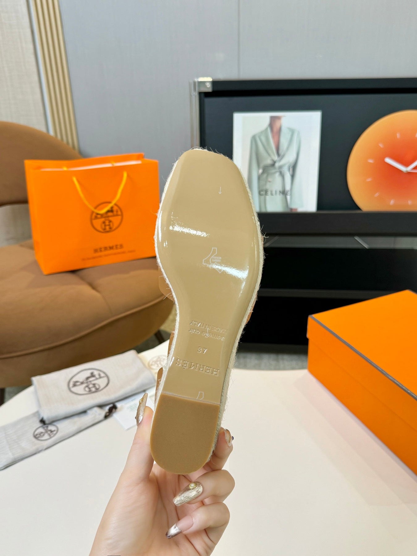 Elda espadrille 80 Orange Epsom Calfskin