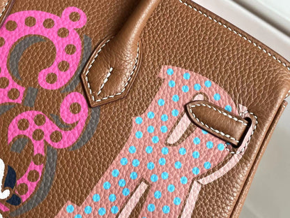 BIRKIN 25 BAG IN CHOCOLATE BROWN CALFSKIN WITH COLORFUL STICKER