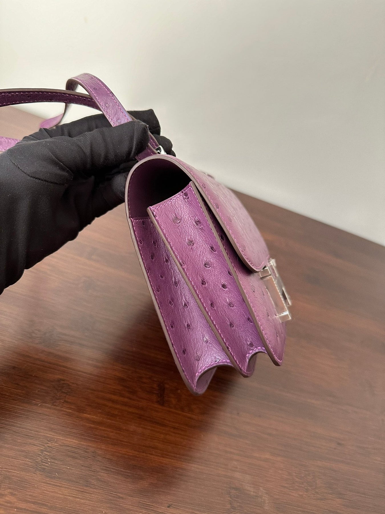 CONSTANCE 18 PURPLE OSTRICH SILVER HARDWARE