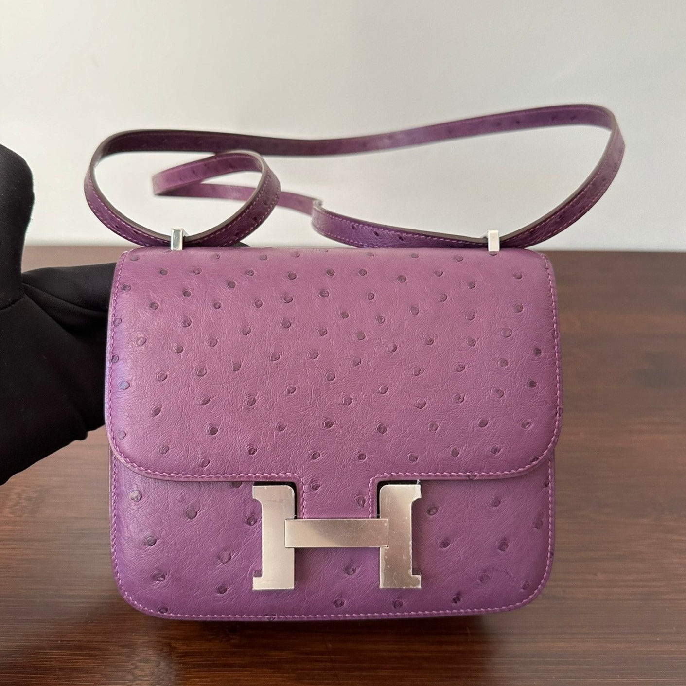 CONSTANCE 18 PURPLE OSTRICH SILVER HARDWARE