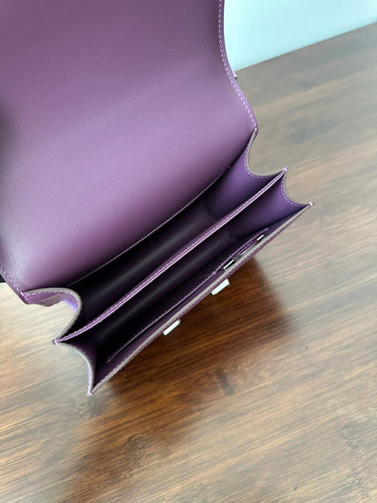 CONSTANCE 18 PURPLE OSTRICH SILVER HARDWARE