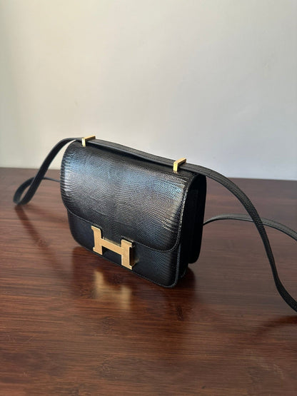 CONSTANCE 18 BLACK LIZARD GOLD HARDWARE