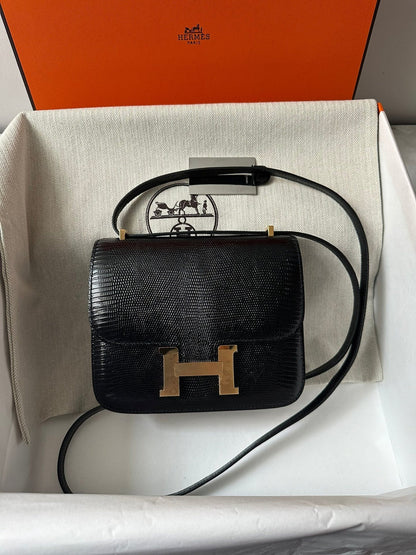 CONSTANCE 18 BLACK LIZARD GOLD HARDWARE