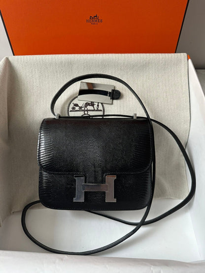 CONSTANCE 18 BLACK LIZARD SILVER HARDWARE