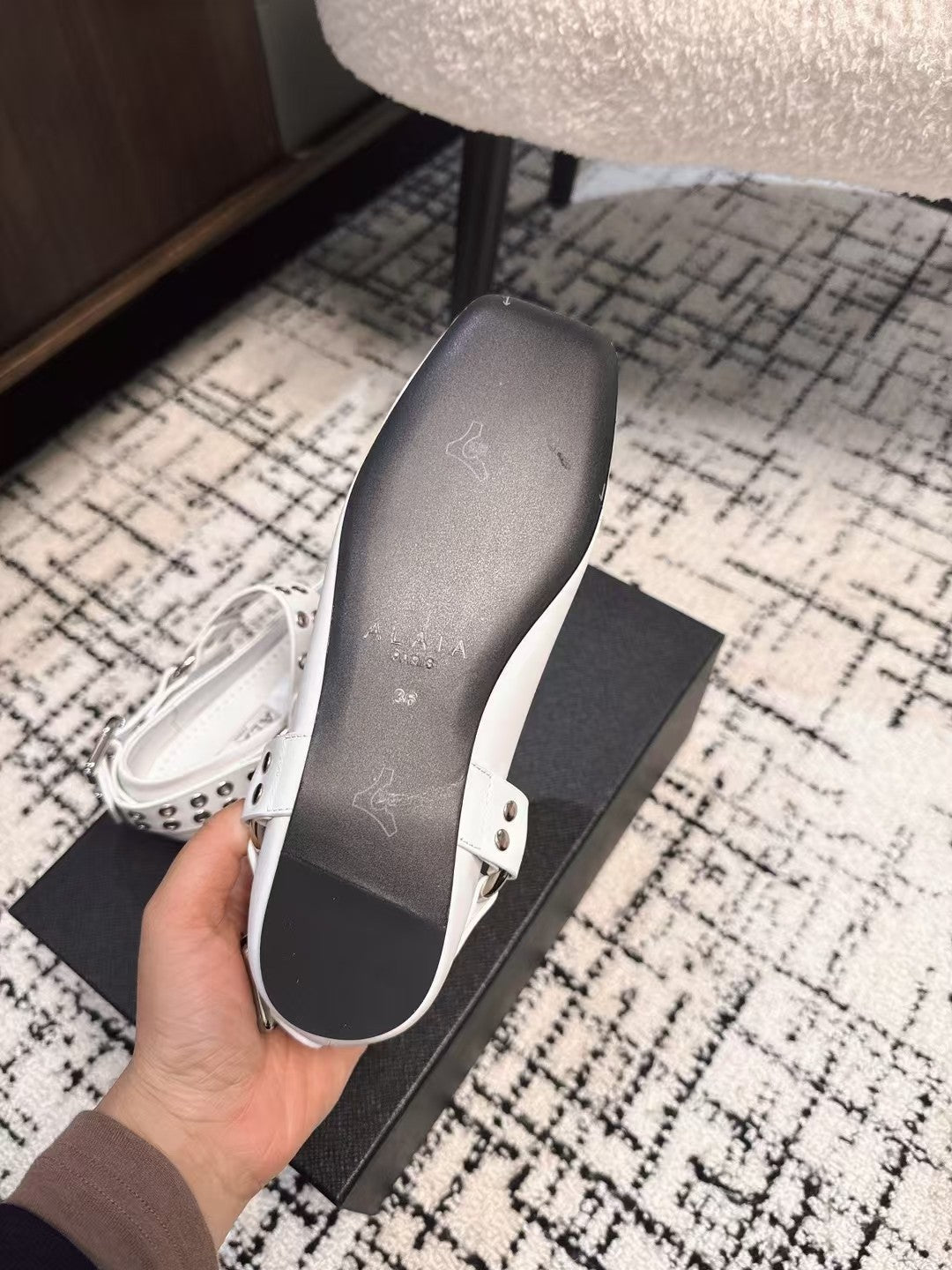 BIKER BALLET FLATS IN WHITE CALFSKIN