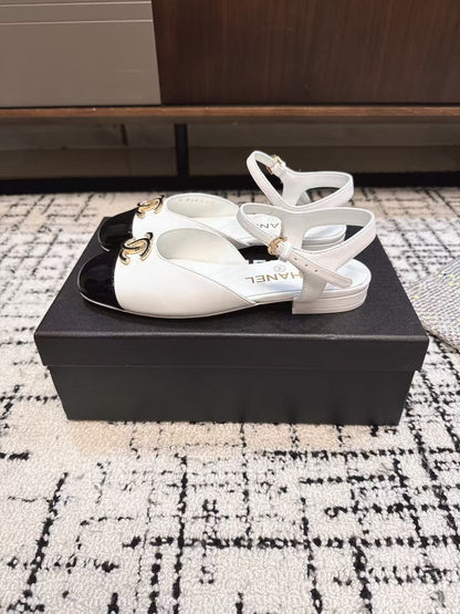 FLAT SLINGBACKS IN WHITE MIX BLACK CALFSKIN