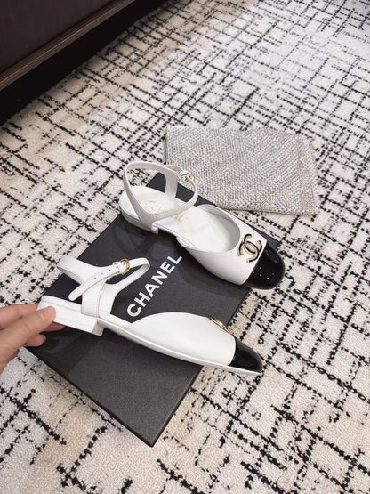 FLAT SLINGBACKS IN WHITE MIX BLACK CALFSKIN