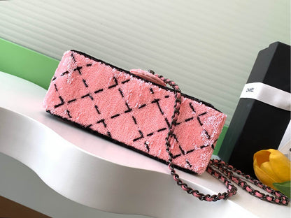 CLASSIC FLAP BAG 21 IN BLACK PINK SEQUINS RUTHENIUM HARDWARE