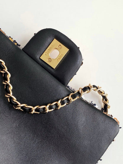 CLASSIC FLAP BAG 21 IN BROWN MIX BLACK SEQUINS