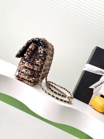 CLASSIC FLAP BAG 21 IN BROWN MIX BLACK SEQUINS