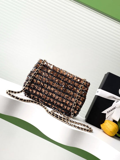 CLASSIC FLAP BAG 21 IN BROWN MIX BLACK SEQUINS