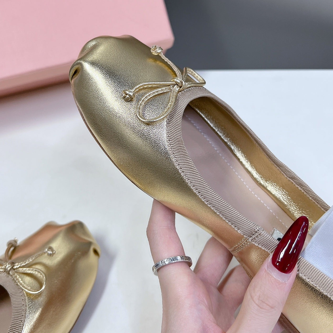BALLET FLAT SHOES METALLIC GOLD SHEEPSKIN