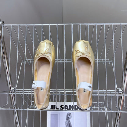 BALLET FLAT SHOES METALLIC GOLD SHEEPSKIN