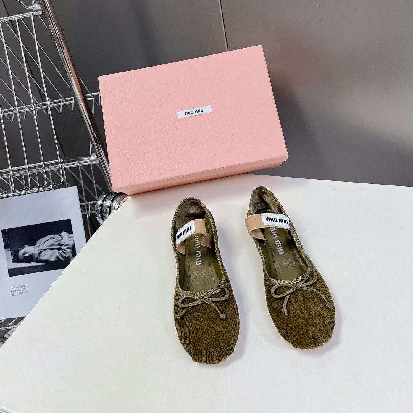 BALLET FLAT SHOES DARK OLIVE COLOR SHEEPSKIN