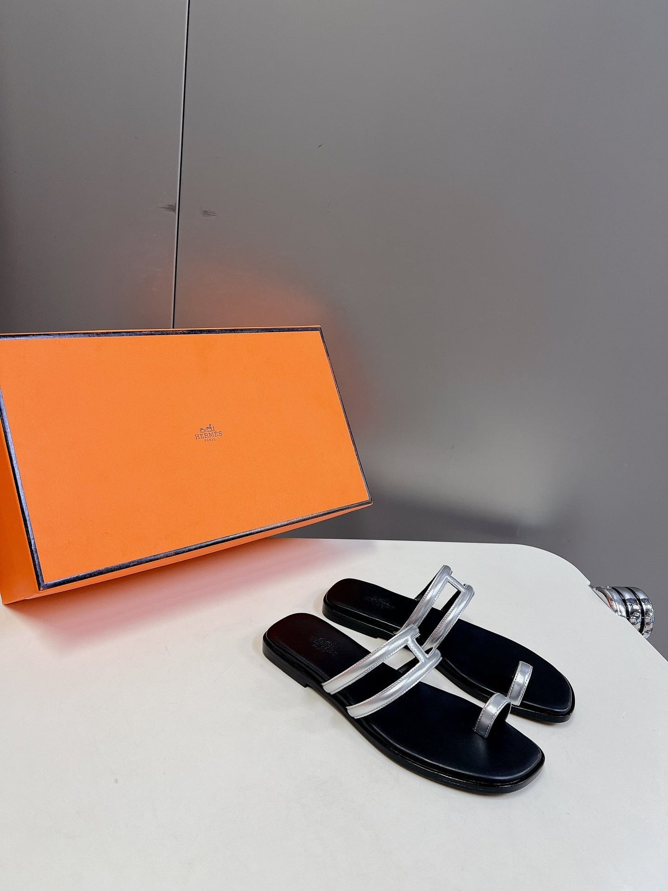 Georgia Sandals Silver Black Calfskin