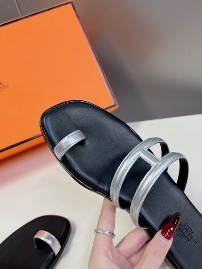 Georgia Sandals Silver Black Calfskin