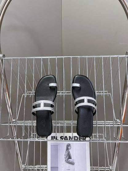 Georgia Sandals Silver Black Calfskin