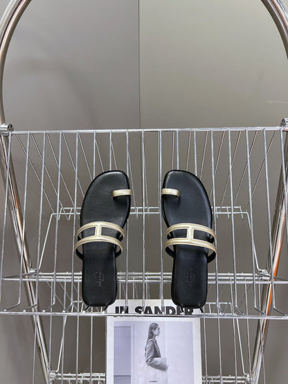 Georgia Sandals Gold Black Calfskin