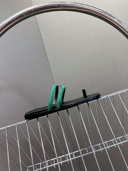 Georgia Sandals Teal Suede Black Calfskin