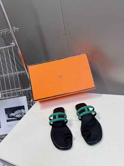 Georgia Sandals Teal Suede Black Calfskin