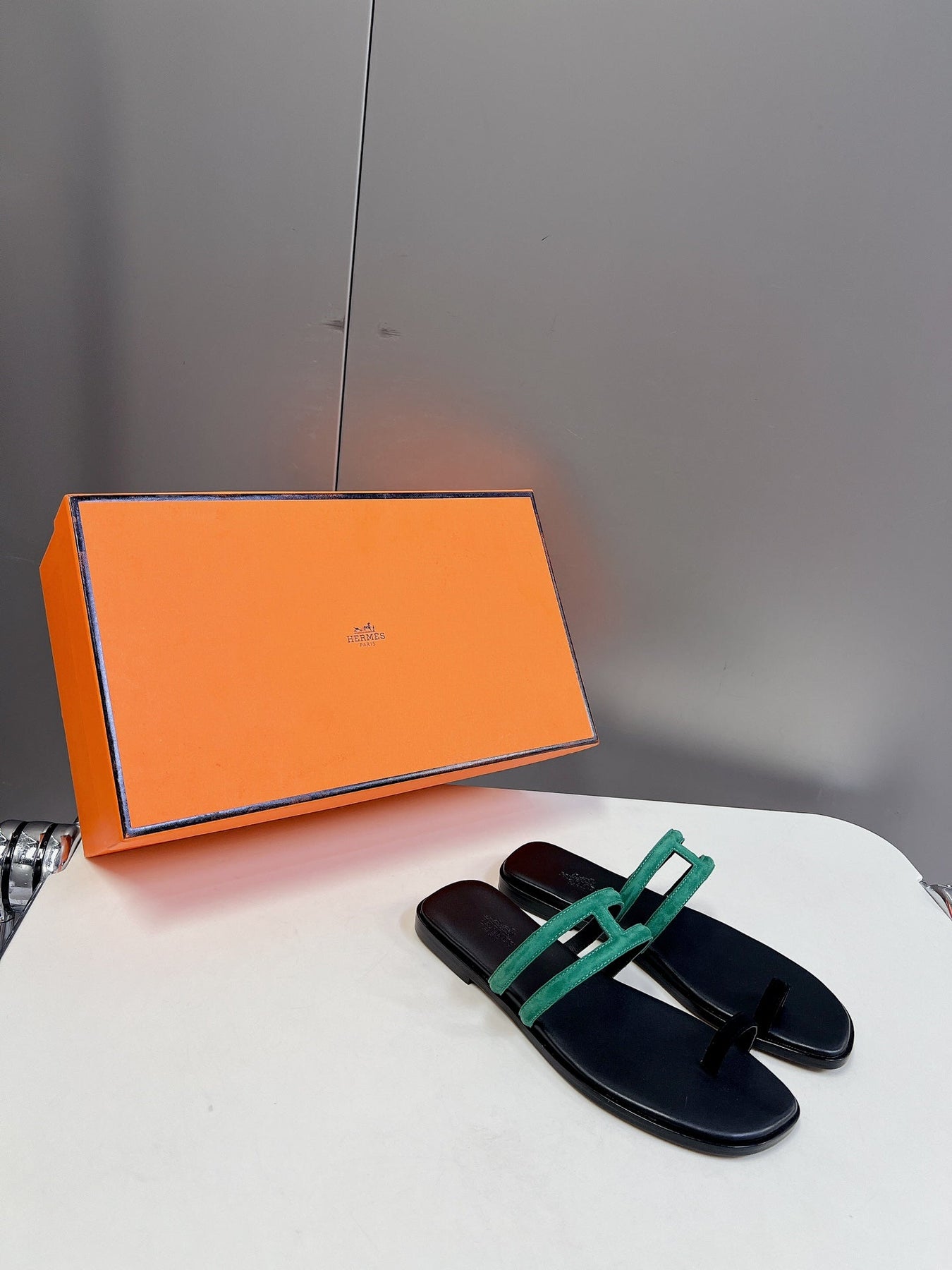 Georgia Sandals Teal Suede Black Calfskin