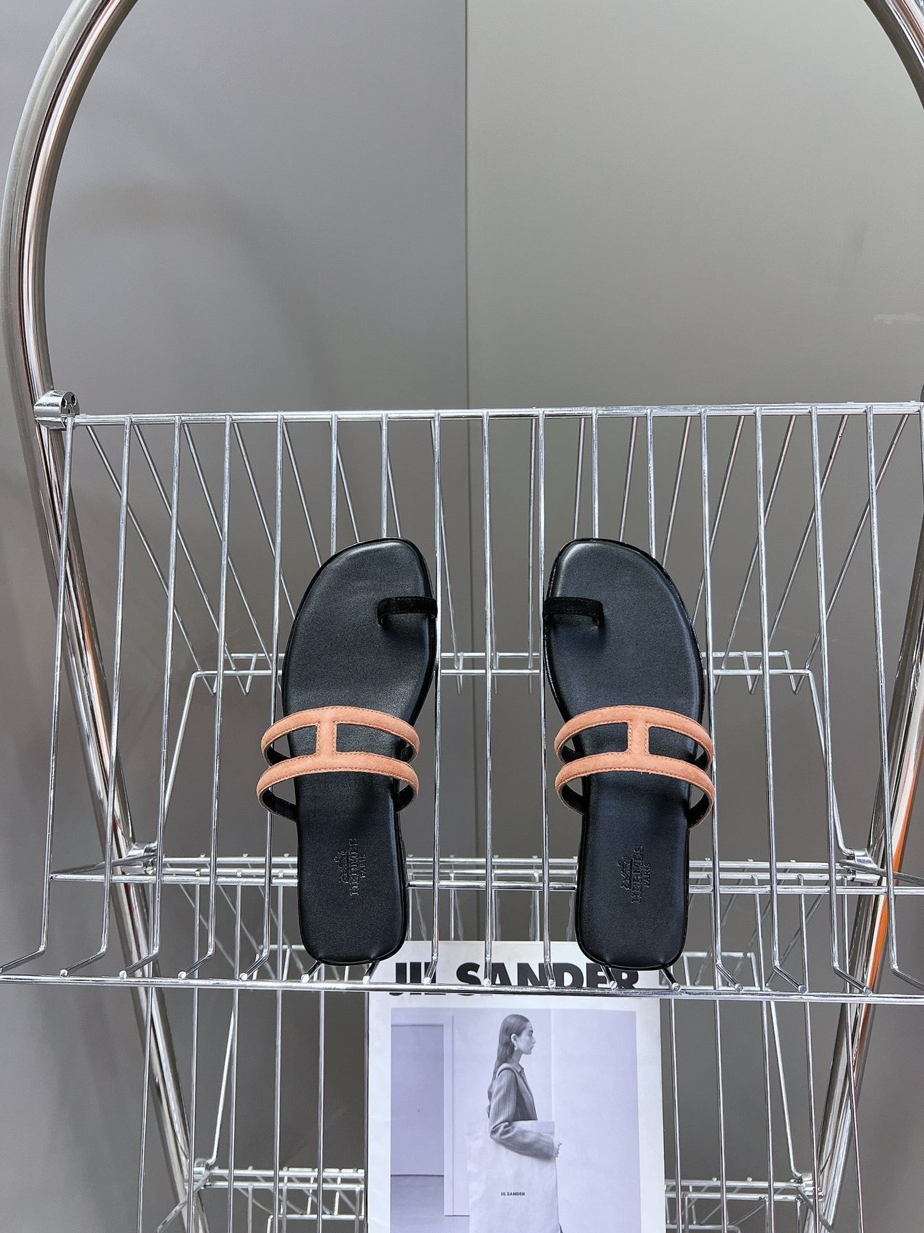 Georgia Sandals Peach Suede Black Calfskin