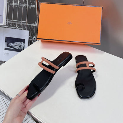 Georgia Sandals Peach Suede Black Calfskin