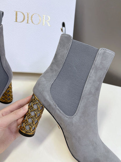 ICON HEELED ANKLE BOOT COOL GRAY SUEDE 8 CM