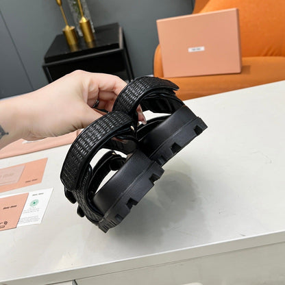 SANDALS BLACK SHEEPSKIN WITH 2 HORIZONTAL STRAPS