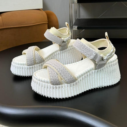 NAMA WEDGE SANDAL 8 CM IN PASTEL GREY SUEDE AND WHITE RUBBER