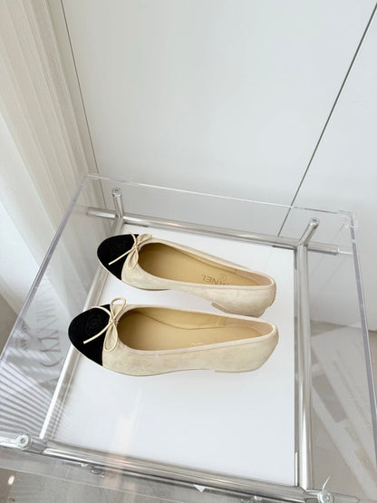 BALLET FLAT IN LIGHT YELLOW MIX BLACK SUEDE