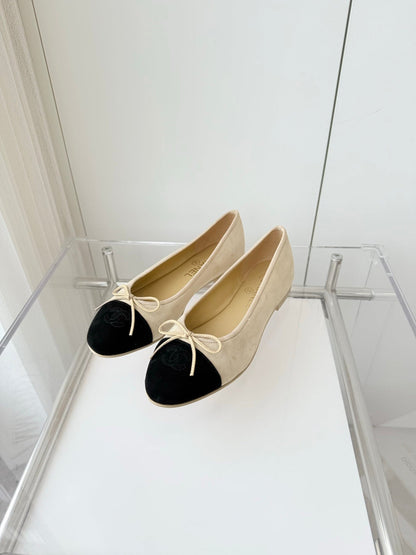 BALLET FLAT IN LIGHT YELLOW MIX BLACK SUEDE