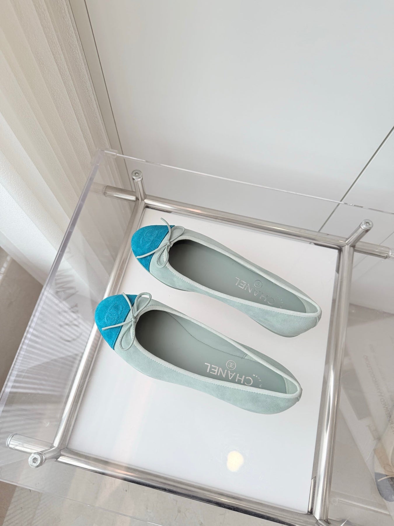 BALLET FLAT IN CERULEAN BLUE MIX PEARL GRAY SUEDE