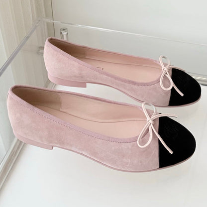 BALLET FLAT IN BABY PINK MIX BLACK SUEDE