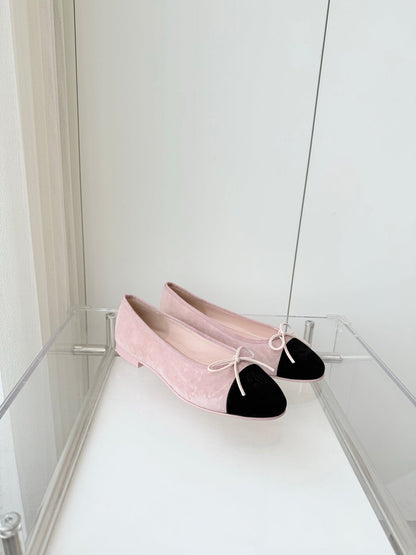 BALLET FLAT IN BABY PINK MIX BLACK SUEDE