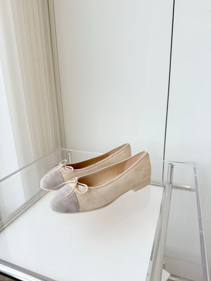 BALLET FLAT IN DOVE GRAY MIX PALE YELLOW SUEDE
